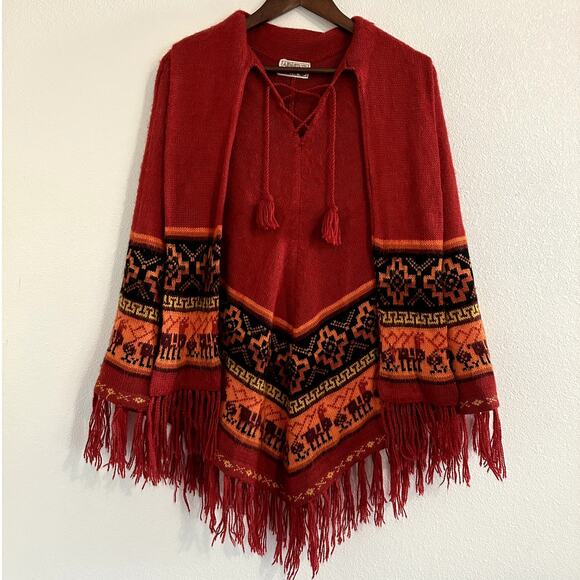 Alpasur Sweaters - ALPASUR Cusco Peru Alpaca  Poncho Cape Natural Fibers Boho Hippie Maximalist OS